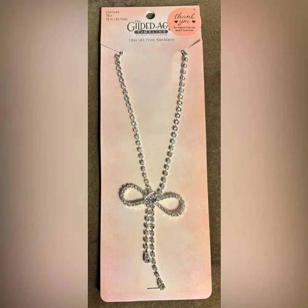 New Gilded Age Timeline Bead Treasures Rhinestone Bow Necklace